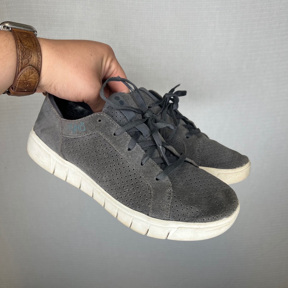 Ryka Surround Fit Womens Grey Perforated Suede Sneakers Rose Gold Accents 6.5M‎